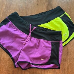 Nike Women's Shorts Duo - Black, Purple, Neon Yellow